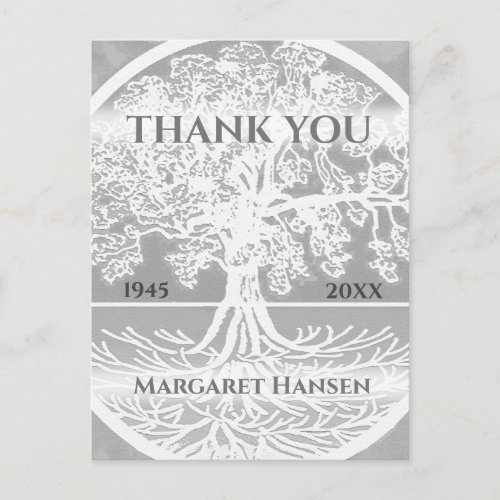 Thank You  Sympathy  Tree of Life Silver Postcard