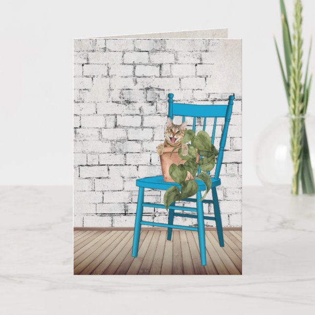 Thank You Tabby Cat in Potted Plant Card (Front)