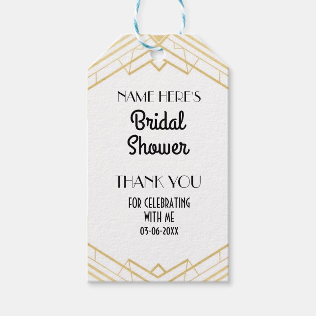 Thank you Tag Gold Art Deco Bridal Shower (Front)