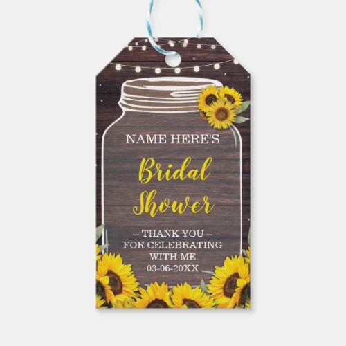 Thank you Tag Jar Sunflower Bridal Shower  Wood