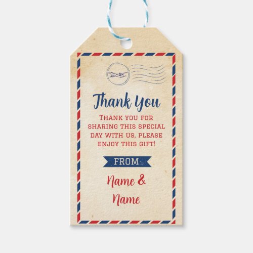 Thank you Tag Postcard Favor Tags Wedding Travel