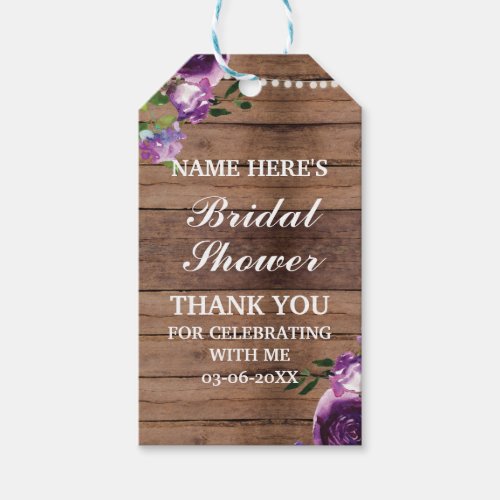 Thank you Tag Rustic Purple Flower Bridal Shower
