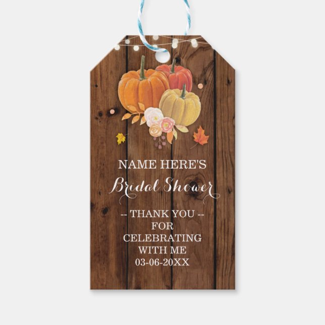 Thank you Tag Rustic Wood Pumpkin Bridal Shower (Front)