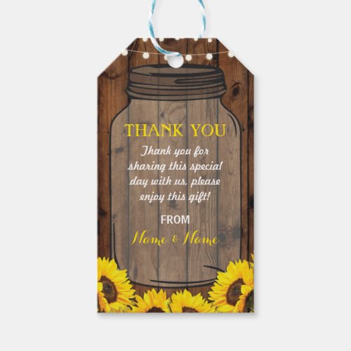 Thank you Tag Sunflower Favour Jar Wood Wedding