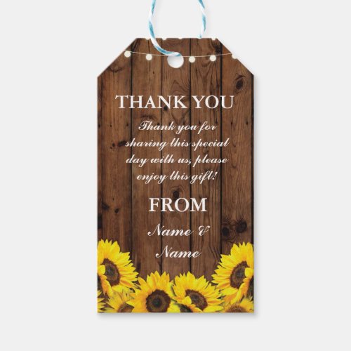 Thank you Tag Sunflowers Favor Tags Wood Wedding