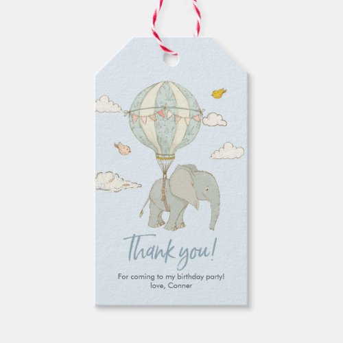 Thank you tags  Elephant hot air balloon _ blue