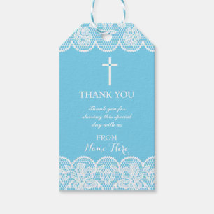Thank you Tags Favour Blue Lace Cross Religious