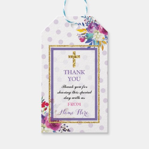 Thank you Tags Favour Floral Gold Cross Religious