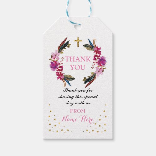 Thank you Tags Favour Floral Wreath Religious