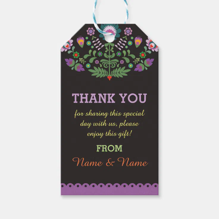Thank you Tags Fiesta Mexican Print Purple Wedding | Zazzle