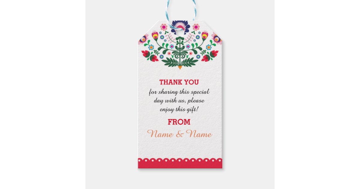 Thank you Tags Fiesta Mexican Print Red Wedding | Zazzle