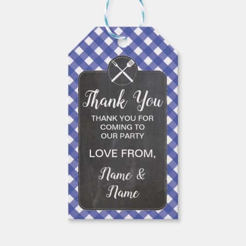 Thank You Tags Wedding Blue Gingham BBQ Chalk