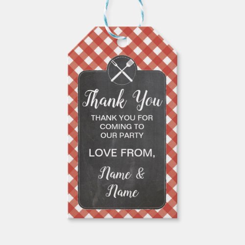 Thank You Tags Wedding Red Gingham BBQ Chalk