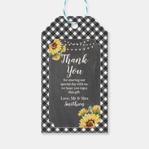 Thank you Tags Wedding Sunflower Black White