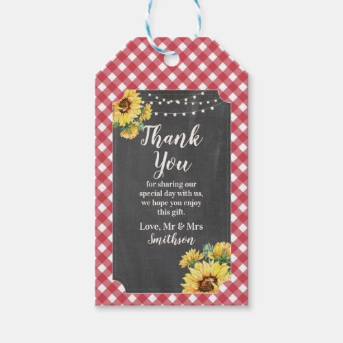Thank you Tags Wedding Sunflower Red White Floral