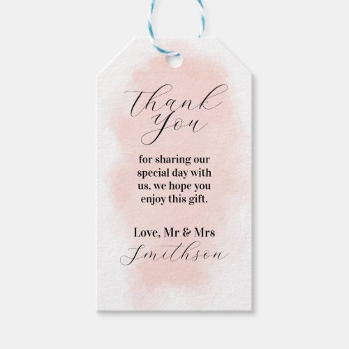 Thank you Tags Wedding Watercolor Peach Wash 