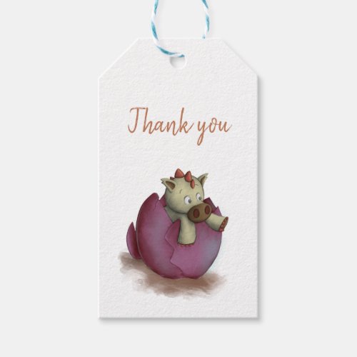 Thank you tags with a dragon for girl baby showers