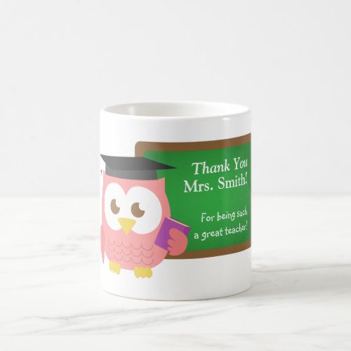 Thank you Teacher Appreciation Day Cute Pink Owl Coffee Mug