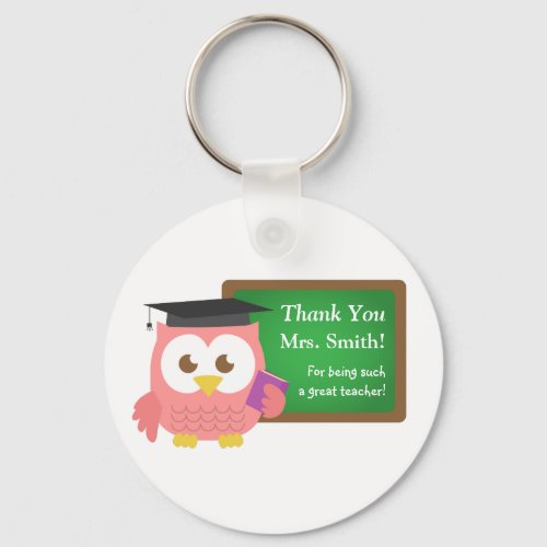 Thank you Teacher Appreciation Day Cute Pink Owl Keychain