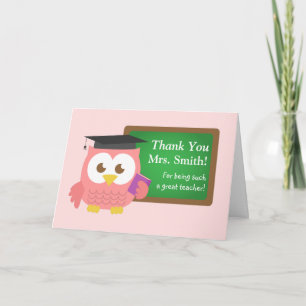 Thank you, Teacher Appreciation Day, Cute Pink Owl Letterpress Thank You Card