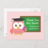 Thank you, Teacher Appreciation Day, Cute Pink Owl Postcard (Front/Back)