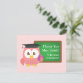 Thank you, Teacher Appreciation Day, Cute Pink Owl Postcard (Standing Front)