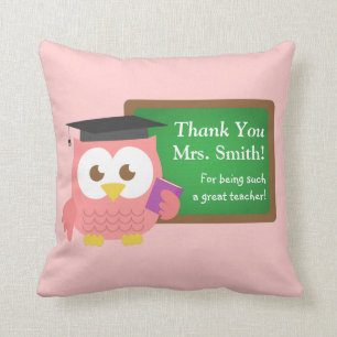 Thank you, Teacher Appreciation Day, Cute Pink Owl Throw Pillow
