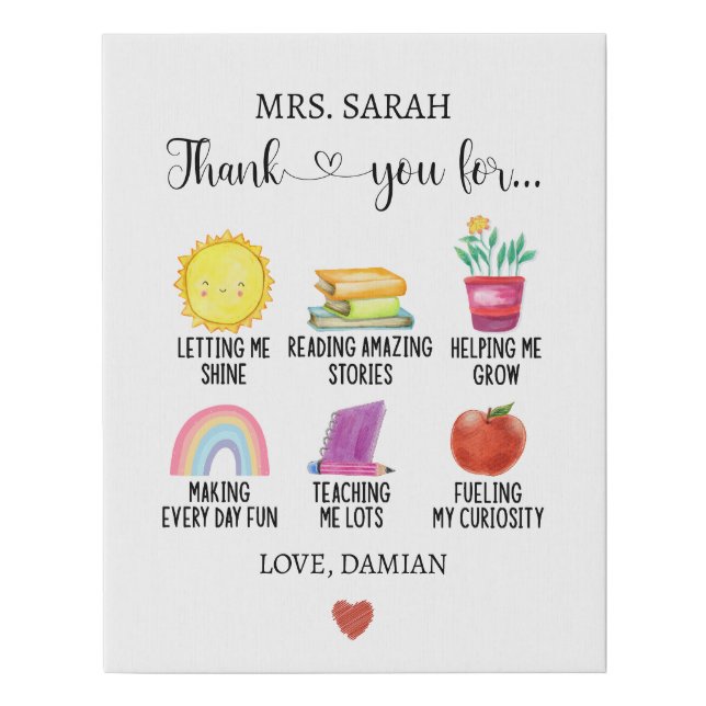Thank You Teacher Appreciation Gift from Students Faux Canvas Print (Front)