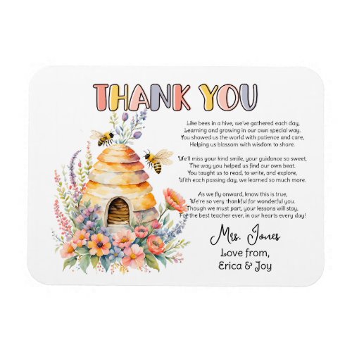 thank you teacher Appreciation honey bee poem Magnet