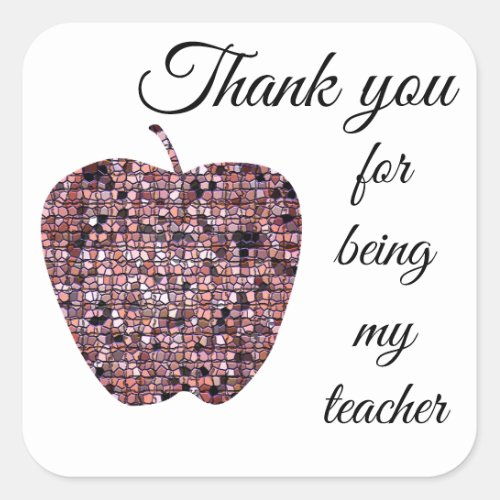 Thank You Teacher Appreciation Mosaic Red Apple Square Sticker
