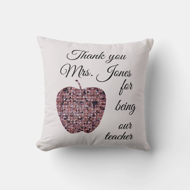 Thank You Teacher Appreciation Mosaic Red Apple Throw Pillow (Front)