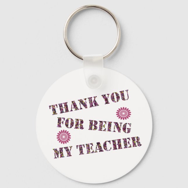 Thank You Teacher Appreciation Pink Flower Floral Keychain (Front)