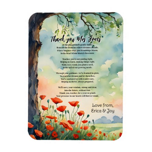 thank you teacher Appreciation poppy tree poem Magnet