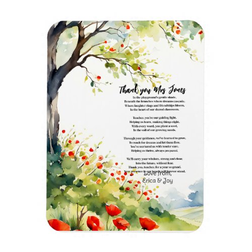 thank you teacher Appreciation poppy tree poem Magnet