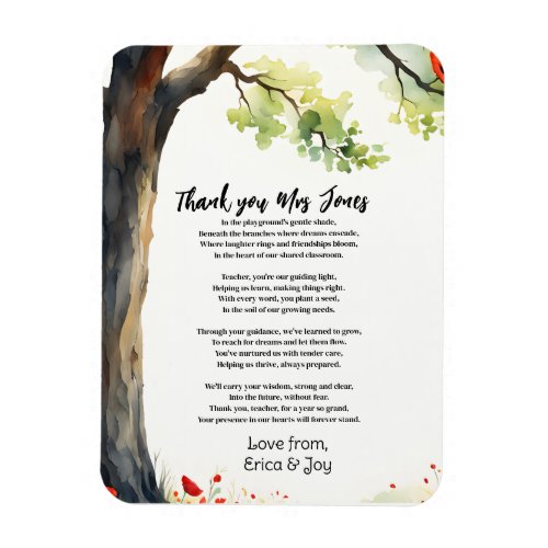 thank you teacher Appreciation poppy tree poem Magnet