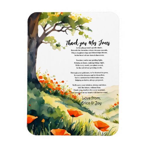 thank you teacher Appreciation poppy tree poem Magnet