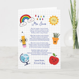 thank you teacher Appreciation rainbow cloud poem Card