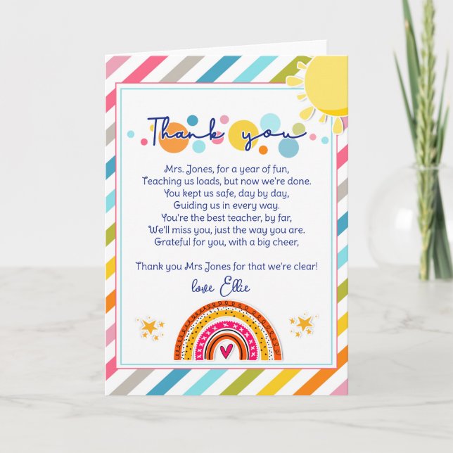 thank you teacher Appreciation rainbow cloud poem Card (Front)
