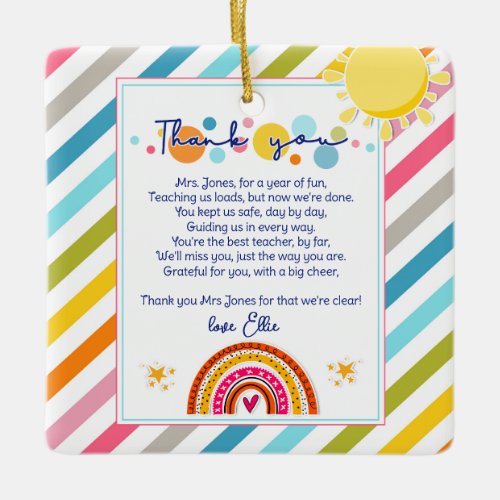 thank you teacher Appreciation rainbow cloud poem Ceramic Ornament