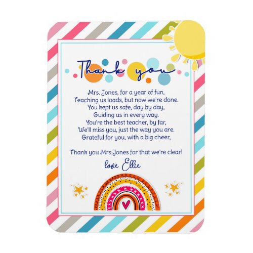 thank you teacher Appreciation rainbow cloud poem Magnet