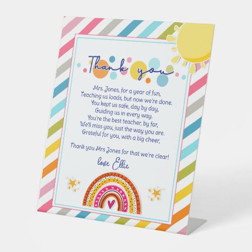 thank you teacher Appreciation rainbow cloud poem Pedestal Sign