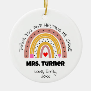 Thank You Teacher Appreciation Rainbow Custom Name Ceramic Ornament
