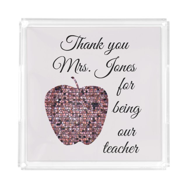 Thank You Teacher Appreciation Red Mosaic Apple Acrylic Tray (Front)