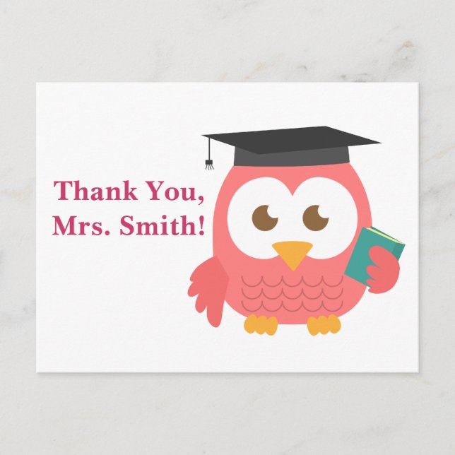 Thank You, Teacher Appreciation, Teacher Owl Postcard (Front)
