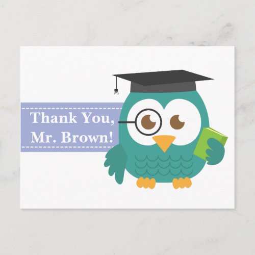 Thank You Teacher Appreciation Teacher Owl Postcard