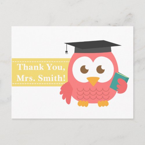 Thank You Teacher Appreciation Teacher Owl Postcard