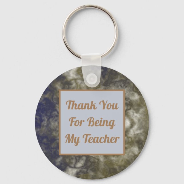 Thank You Teacher Blue Gold Abstract Appreciation Keychain (Front)