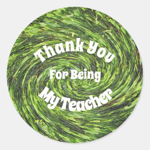 Thank You Teacher Bright Green Spiral Appreciation Classic Round Sticker