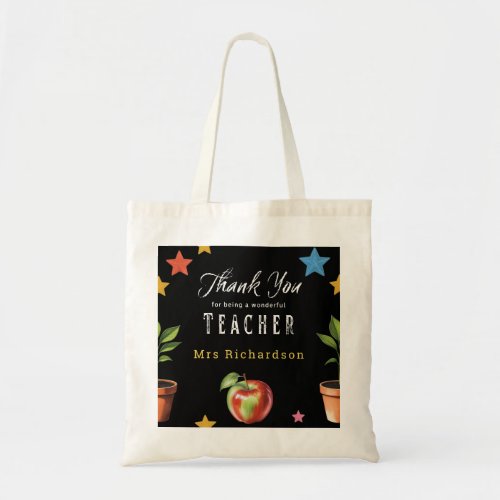 Thank You Teacher Chalkboard Apple Personalized Tote Bag