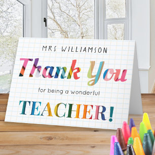 Thank You Teacher Colorful Lettering Personalized Card